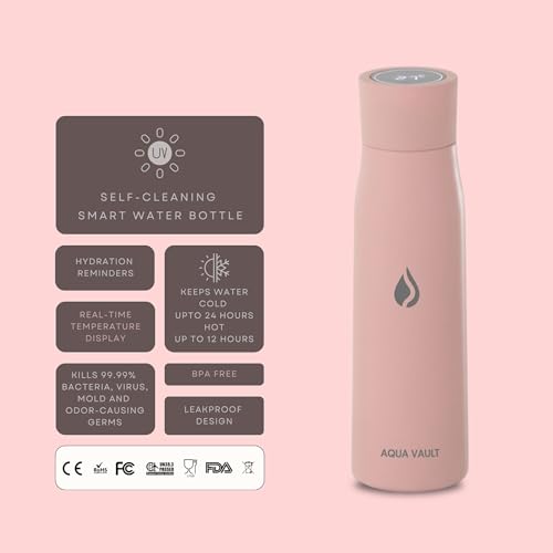 Image of AQUA VAULT PureX Self-Cleaning Smart Water Bottle - 750ml 25oz | With UV-C Purifier, Digital Temperature Display & Hydration Reminder | 316 Medical Grade Stainless Steel | 24H Cold-12H Hot