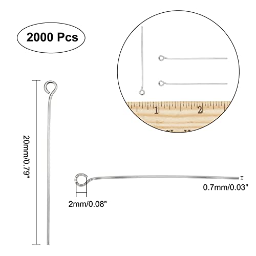 Nbeads 2000 Pcs 304 Stainless Steel Open Eyepins Loop Pins Headpins Findings 0.8 Inch/20Mm Length For Jewelry Making #TOP1