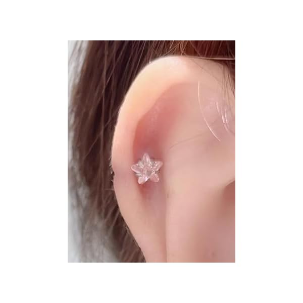 Cubic Zirconia Earring Set Stainless Steel Pink Crystal Star Stud Earrings Medical Hypoallergenic Tragus Helix Piercing Jewelry For Women Silver Earrings - Image 6