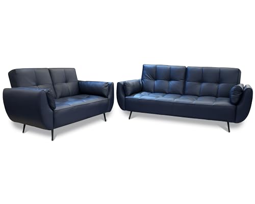Consejos para Comprar Sala Piel del mes. 50 Sala de Piel Genuina Sofá Cama y Love Seat, Color Azul Marino, Mod. Toronto