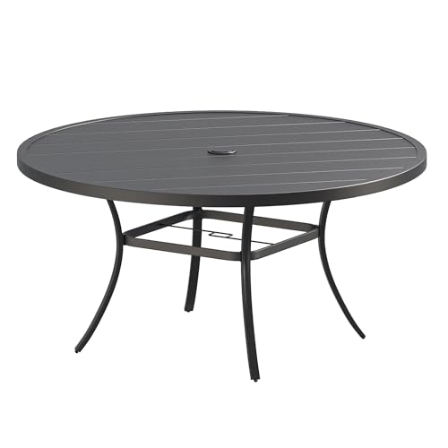 Image of VICLLAX 60 inch Round Patio Table, Outdoor Dining Table for 8-10 with Umbrella Hole for Garden Lawn Deck Backyard, Black
