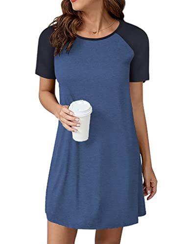 Image of Ekouaer Sleep Shirts for Women Short Sleeve Night Shirts for Sleeping Pullover Nightgown Soft Nightdress S-XXXL