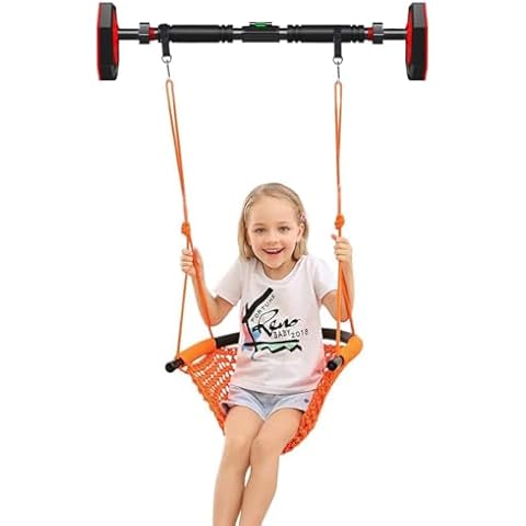 ROPECUBE Hand-Knitting Toddler Swing + Pull Up Bar for Doorway (Adjustable Width Workout Bars), Swing Seat for Kids with Adjustable Ropes, for Kids Heavy Duty Rope Play Secure Children Swing Set Cover