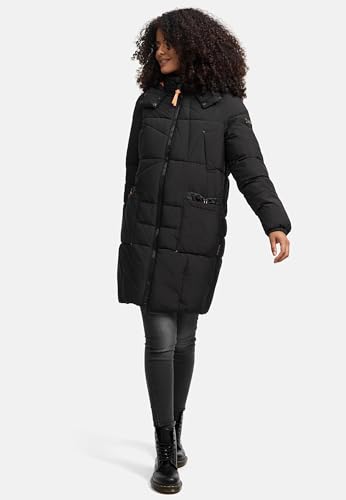 Navahoo Damen Wintermantel warmer Steppmantel mit Kapuze Bliblablubb 14 Black Gr. XL