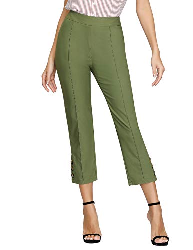 Belle Poque Army Green Capri Pants High Waist Retro Office Straight Leg Pants with Pockets,Medium,Army Green