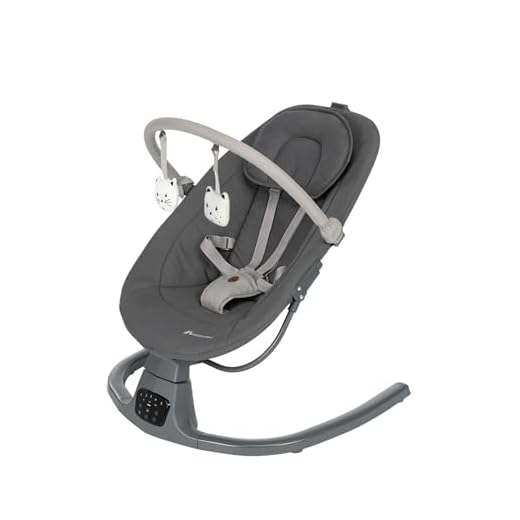 Bebeconfort Jolana, de elektrische babyswing, 0-6 maanden (9 kg), Autom bewegingsdetectie, 12 Rustgevende liedjes, 5 Natuurgeluiden, 2 Ligstanden, Tinted Graphite