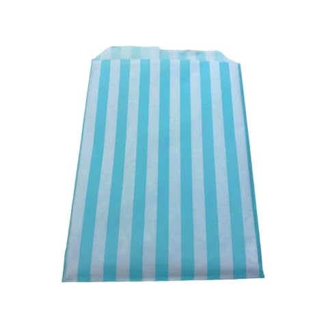 Candy Stripe Aqua Blue Sweet Bags - 5" x 7"/ 125mm x 175mm - Pack of 100 Cover