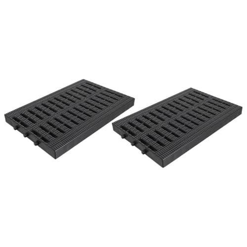 DIKACA Rejilla de Desagüe de Plástico Negra 20X30X25 CM para Cocina y Exterior Tapa de Alcantarillado Resistente y Ranurada 2 Piezas para Drenaje y Zanja Reemplazable