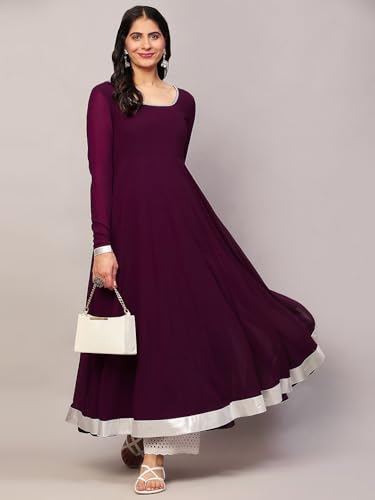 Image of KZA Women's Georgette Hand Embroidered Flared Anarkali Suit for Women | Full Sleeves Flare Anarkali Dress for Woman | Ethnic Flared Anarkali Kurta for Women