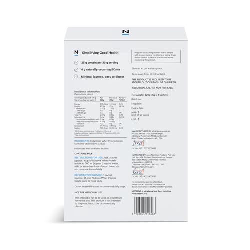 Image of Nutrova Whey Protein Isolate Unflavoured Travel Pack | 25g Protein per 30g Scoop, 5.5g BCAAs | No Added Sugar | Easy to Digest Protein Powder for Men & Women