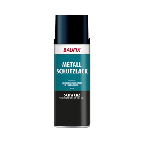 BAUFIX Metall Schutzlack Spray schwarz, seidenglänzend, 400 ml, Grundierung und Lackierung in einem Arbeitsgang, sehr gute Haftung