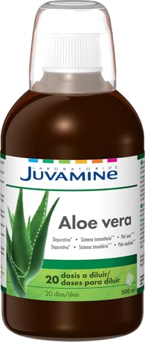 JUVAMINE   Botella Aloe Vera   Acción 3 en 1   Depurativo   Piel sana   Sistema inmunitario   Sabor a manzana   Desintoxicante   Programa de 20 Días   500 ML