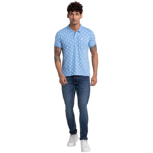 Image of Parx Men's Print Pattern Regular Fit Pure Cotton Half Sleeve Polo Neck Casual T-Shirt