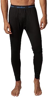 Woolove Men's 100% Merino Wool Base Layer Long Underwear Thermal Leggings - Midweight, Moisture-Wicking, Cold Weather (Black, Medium)