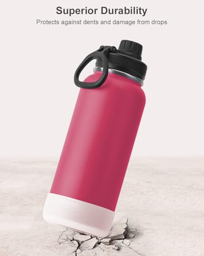 Image of koodee Insulated Water Bottle, 32oz Stainless Steel Double Wall Vacuum Wide Mouth Sport Bottle with Leakproof Spout Lid (Pink Red)