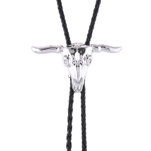 Image of GelConnie Longhorn Bull Bolo Tie for Men Native American Western Cowboy Leather Necktie Bolo Necklace for Women Gold Texas