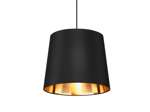 Dekorative Pendelleuchte LAUREA mit STOFF Lampenschirm Ø30cm in Schwarz & Innen Gold – einzigartiges Lichtambiente in edlem DESIGN