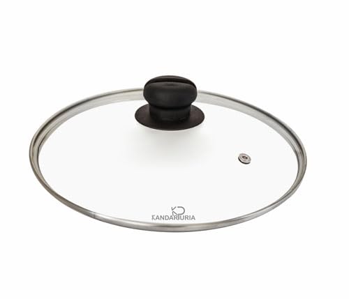 Image of Kandaruria Glass Lid, Toughened Glass with Steam Vent, Stainless Steel Rim, Compatible fit with Kadai, Biryani Pot, Fry Pan, all G Type cookware (28cm)