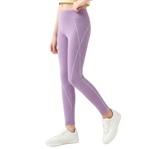 Baogaier Deportiva Leggings para niñas Protección Solar UPF 60 Pantalones Elásticos Transpirable Cómodos Deportes Mallas Casual Ropa para Gimnasia, Colegio, Fitness 10-11 Anos, Morado