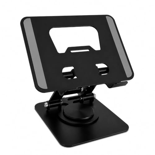 Suporte para Tablet de Mesa 360° em Alumínio, Ajustável, Dobrável e Articulado, Base Giratória Antiderrapante, para iPad, Galaxy Tab e Tablets 4,7” a 13”, Preto