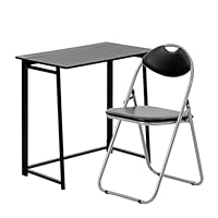Harbour Housewares Deluxe Folding Wooden Desk & Chair Set - Black/Black Small Portable Home Office Foldable Desk and Chair Set Workstation for PC, Laptop Study