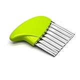Antrader Stainless Steel Potato Carrot Chip Vegetable Crinkle Wavy Chopper Cutter French Fry Slicer 1 Pack/Set, Green