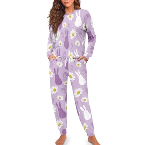 Image of Womens Lounge Set Long Sleeve Soft Pajama Sets Casual 2 Piece Pj Outfit Crewneck Sleepwear with Pockets Plus Size