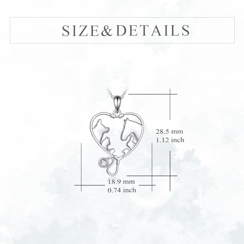 YFN Veterinary Necklace Sterling Silver Vet Techs Pendant Veterinarian Stethoscope Jewelry Gifts for Women4