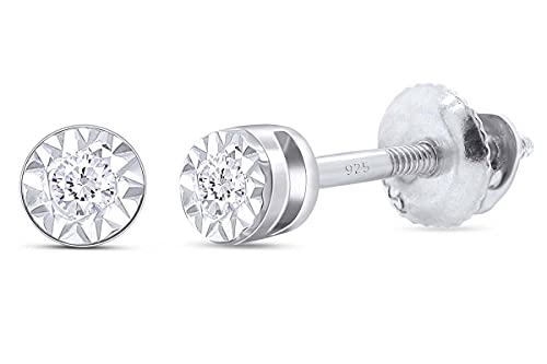 Round Cut White Natural Diamond Stud Earrings In 14K Gold Over Sterling Silver (0.02 Ct)