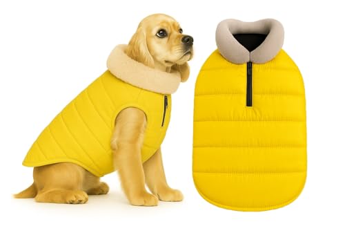 Image of The Pets Company Dog Winter Coat Jacket, Clothes, Windproof, Waterproof, Light Weight, Washable, Ultra Warm Thick Fleece Lined Dog Vest for Cold Weather Protection, (Yellow, Medium - 18 Inch)