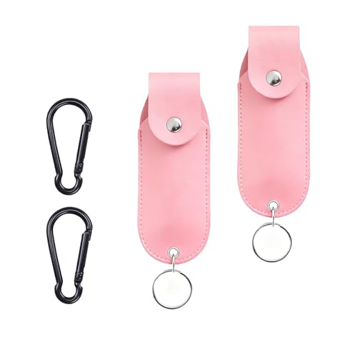 Cbhoktyue 2 PCS Pepper Spray Pouch Professional Pepper Spray Holder Spray Holster Portable PU Leather Spray Organizer Pepper Spray Case Keychain for Women-Spray Not Included (Pink)