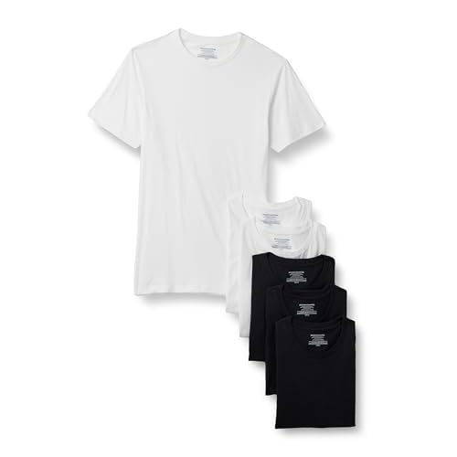Amazon Essentials Magliette Intime Girocollo in Cotone a Vestibilità Aderente Uomo, Confezione da 6