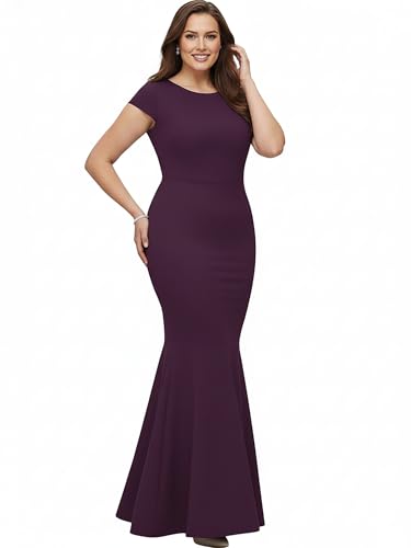 Image of KOH KOH Womens Long Cap Sleeve Fishtail Formal Evening Cocktail Maxi Dress