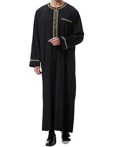 Abaya Dubai de manga larga transpirable con algodón negro XL