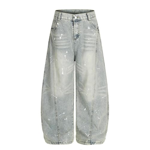 Men's Jeans High-Street American Patchwork Loose Wide-Leg Casual Commute Daily Pants