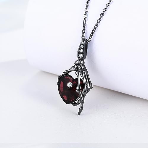 Skull Necklace 925 Sterling Silver Skeleton Skull Hand Pendant Necklace with Heart Crystal Gothic Punk Skeleton Jewelry Gifts for Women Christmas Halloween Birthday2