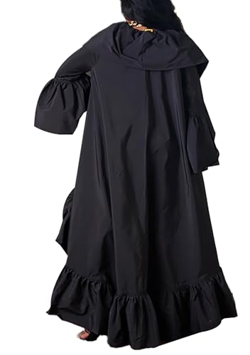 Vakkest Women's Open Front Ruffle Maxi Cardigan Long Sleeve Irregular Hem Asymmetrical Casual Dress Trench Coat Cape3