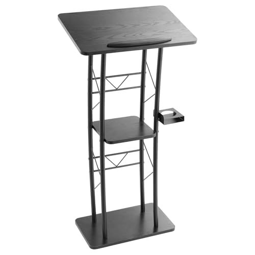 VEVOR Soporte de Podio de Metal Curvo Atril de Pie con Amplia Superficie de Lectura 59,5 x 40 cm, Estante de Almacenamiento, Portavasos para Aulas, Bodas, Conferencias, Discursos, Conciertos