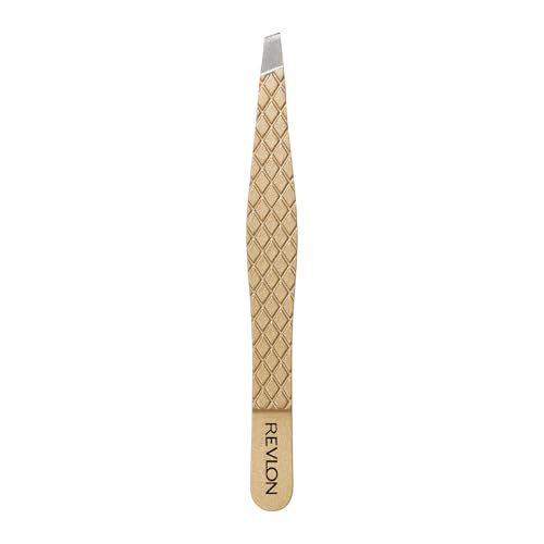 Revlon Gold Series Slanted Tip Tweezers, Ultra-Sharp for Precision Eyebrow Shaping and Facial Hair Removal, Diamond and Titanium-Coated for Durability, 1 Count