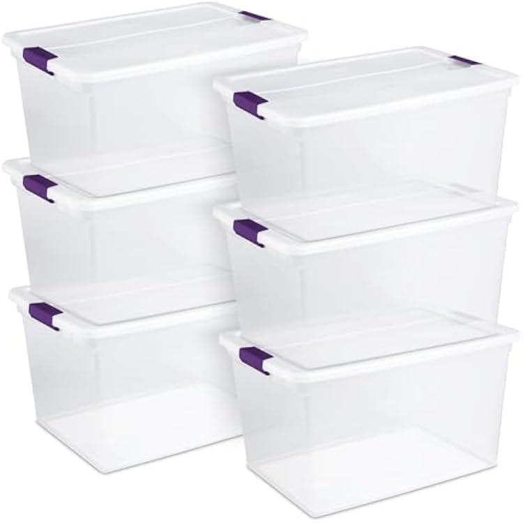 Sterilite 6 Pack 66 Quart ClearView Latch Box, Stackable Organizer Bins with Latching Lids - Clear Plastic Organization Containers for Closet, Bedroom, Shelving Units and Everyday Home Storage