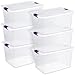 Sterilite 17571706 66 Quart/62 Liter ClearView Latch Box, Clear Lid & Base w/ Sweet Plum Latches, 6-Pack