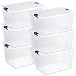 Sterilite 66 Qt ClearView Latch Storage Box, Stackable Bin with Latching Lid, Plastic Container to Organize Clothes in Closet, Clear Base, Lid, (Pack of 6)