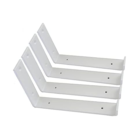 Shelf Brackets 4 Pack Heavy Duty Floating 9.25"L x 6.0"H x 1.5"W White Metal Shelves Wall Mounted Rustic Iron J Shelf Brackets with Lip for DIY Open Shelving Brackets Cover