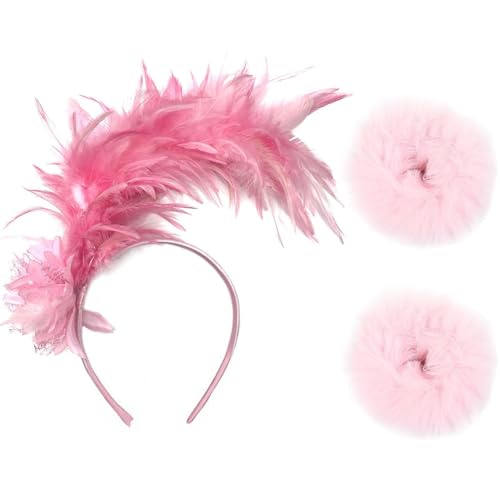 Diadema De Plumas De 1 Pieza Y Gomas Para El Cabello De 2 Piezas, Accesorios Para El Cabello Retro, Accesorios Elees Para El Cabello Para Mujer, Bailes Y Recepciones De Cócteles