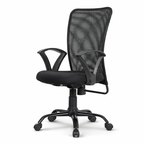 Image of Office Arm Chair with Metallic Frame, Mesh Back, Nylon Base, and Adjustable Handle, Cushion Fabric (Black)