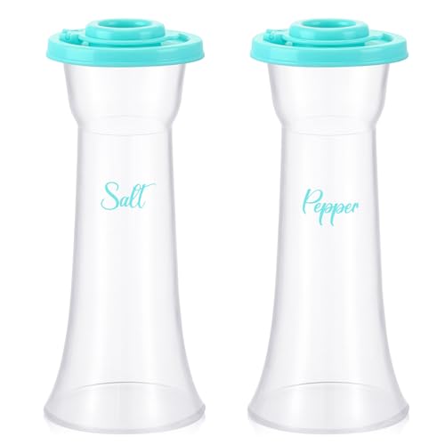 Image of Set of 2 Plastic Salt and Pepper Shakers with Lids Large Salt Shaker Pepper Container Vintage Tall Hourglass Camping Picnic Outdoors Travel Spice Set for Home Picnic Kitchen(Fashion,Teal)