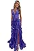 Ontoefy Halter Tiered Sparkly Glitter Prom Dresses Mermaid Ruffles Long Evening Gown with Slit Royal Blue 6