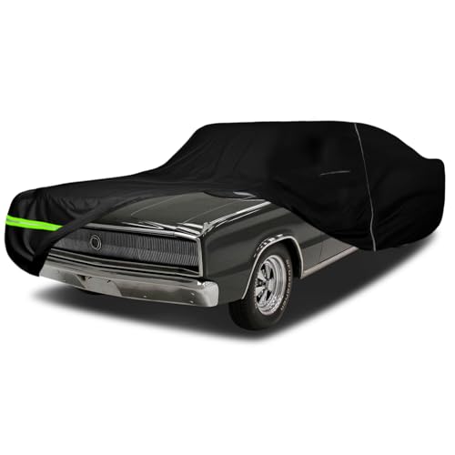 Image of Waterproof Car Cover Compatible with 1966-1974 Dodge Charger, 210T Polyester with Cotton Liner All Weather Car Covers with Zipper Door & Lock for Dust Snow Rain Protection