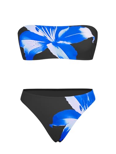 Image of ZAFUL Womens 3pcs Bikini Swimsuits Bandeau 3 Piece Swimwear High Cut Bikini Sets with Long Sheer Coverup Dress