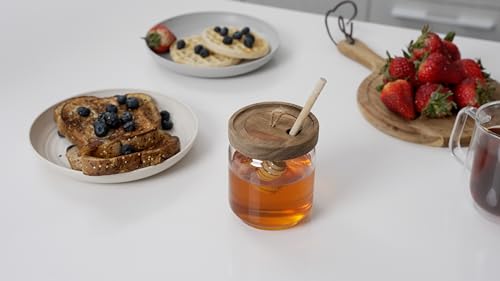 Dstuff Honey Jar Pot Glass Holder Dispenser Set With Wooden Dipper Stick And Acacia Lid Cover For Home Kitchen thumb #3